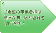 １ご希望の事業者様は簡単な申込み登録をして下さい。